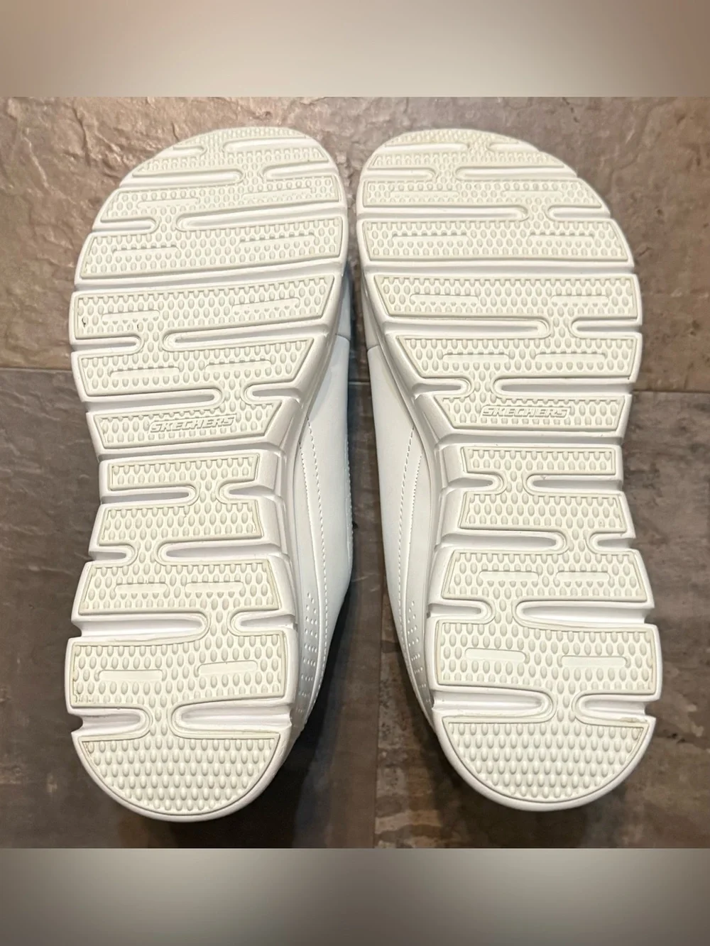 NWOT Skechers Women’s White Slip-On Casual Sneakers (w/ initials on Blue Insole)